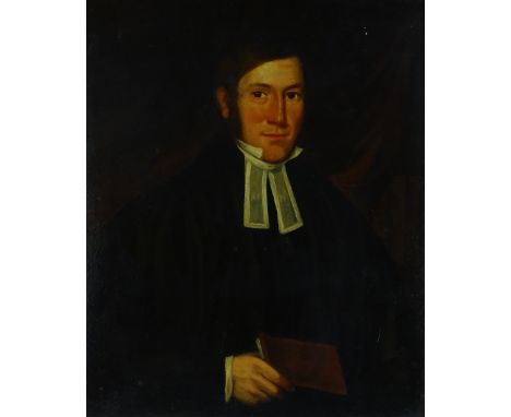 18th/19th century oil on canvas, portrait of a Clergyman, unsigned, 29" x 24", framed.