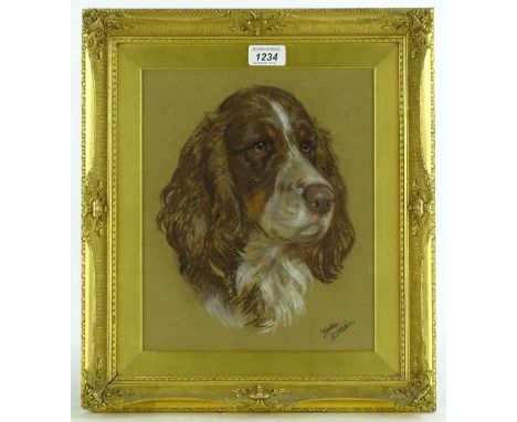 Dorothy Hallett (exb. 1900-1930), coloured pastels, portrait of a Spaniel, signed, 12" x 9.5", framed.