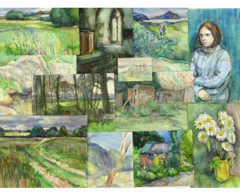 Richard Ian Bentham Walker (1925-2009), folder of paintings on paper, mainly watercolour landscapes, still lives and portrait