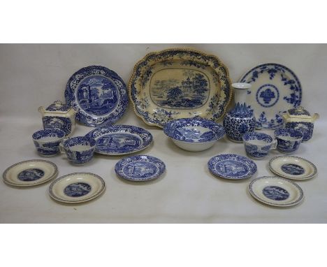 Mixed blue and white to include Spode, Royal Cauldon, Masons, etc 