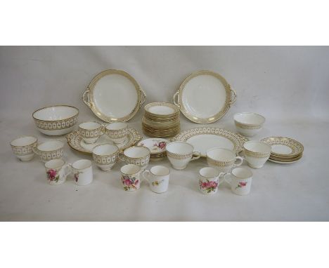 Set of six Royal Worcester coffee cans and saucers, floral spray decorated, a quantity of white and gilt Crescent china, teaw