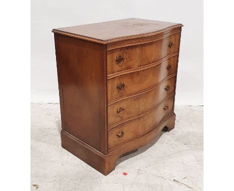 20th century walnut serpentine-fronted chest of four long drawers, on bracket feet, 66cm x 83cm