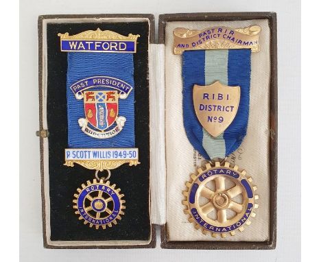 Silver-gilt and enamel Rotary medal having blue ribbon, gross weight approx. 25g and another Rotary gilt metal and enamel med