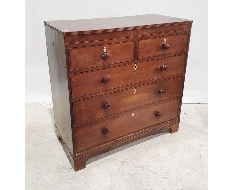 19th century oak and mahogany rectangular chest of three short over three long drawers, on bracket feet, boned in diamond-sha