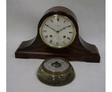 Comitti mahogany-cased Napoleon's hat-shaped mantel clock and a barometer (2) 