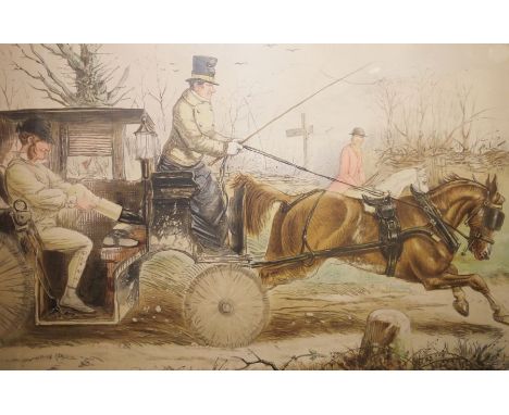 John Leech Colour print"Where There' a Will There's a Way", hunting scene, 64cm x 83cm  