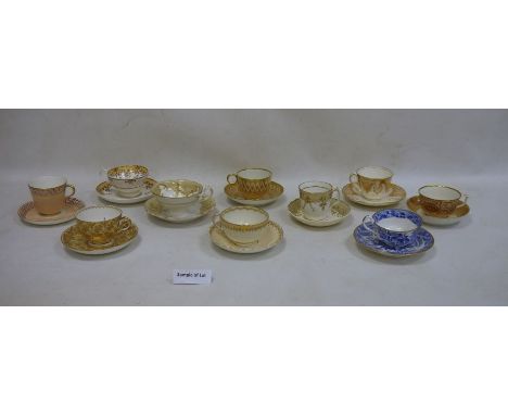 26 assorted 18th/19th century teacups and saucers to include Derby and Spode, all mainly in peach, beige and gilt palette and