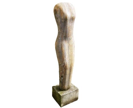 Attributed to Paul Vanstone (b.1967) variegated white polished stone sculpture of female torso, the whole raised on base, and