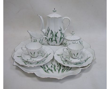 Herend cabaret set 'Snowdrop' pattern to include tray with serpentine edge, coffee pot, cream jug, sugar basin, two cups, sau