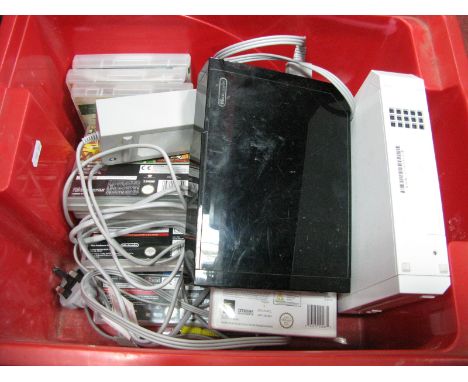 Three Ninetendo Wii Gaming Consoles, two white, one black, plus eight Nintendo DS hand held console games.