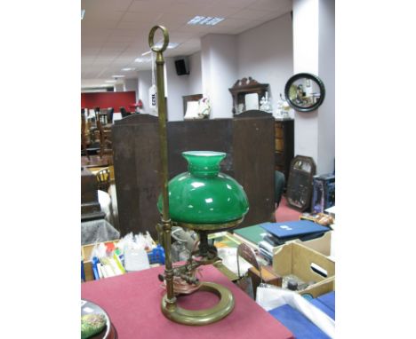 Hinks &amp; Sons Brass Desk Lamp, with circular base, adjustable height screw, later shade, 61.5cm high