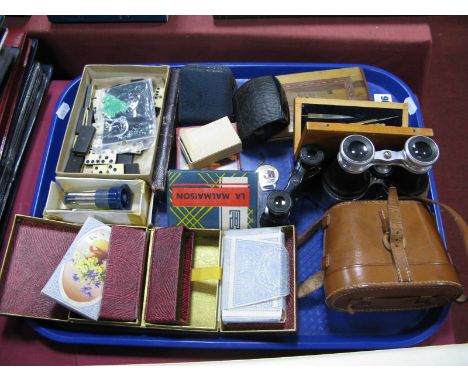 Playing Cards, geometry set, gent's cufflinks, opera glasses, dominoes, Chris Johnson &amp; Co Cut Throat razor, 'Jerusalem' 