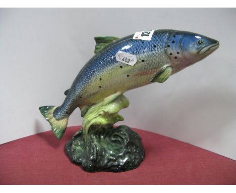 A Beswick Pottery Model of an 'Atlantic Salmon', upon a naturalistic wave circular base, impressed and printed marks, shape n