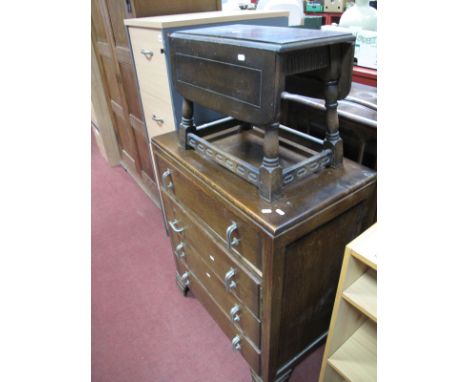 A Mid XX Century Walnut China Cabinet, on squat cabriole legs.; a 1930's oak chest of four drawers, on bracket feet, 81cm wid