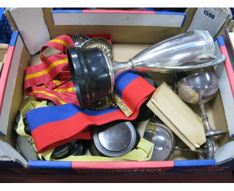 Assorted Trophies, GB with France Wine Tasting Award, Tastevin plus Cognac Tastevin cup, silver plated cigarette case for Jer