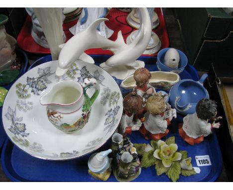 Royal Worcester Mr Punch Candle Snuffer, four Capodimonte style choir boys, Wedgwood bowl, jug, Coalport bowl 'Camelot' patte