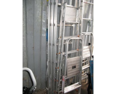 A Three Height Set of Wall Ladders; together with a set of step ladders and steps.