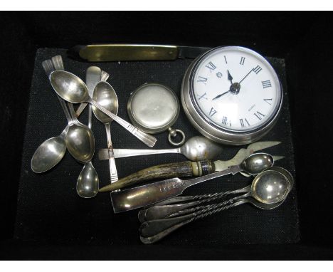 Hallmarked Silver Coffee Spoons, "The Curtis""I.XL" Wostenholm Knife, hunter cased compass, etc.
