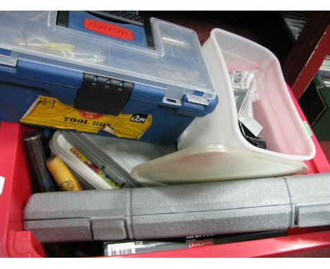 A Torque Wrench, tap and die sets, hole saw blade, spanners, other tools in carry case and box.