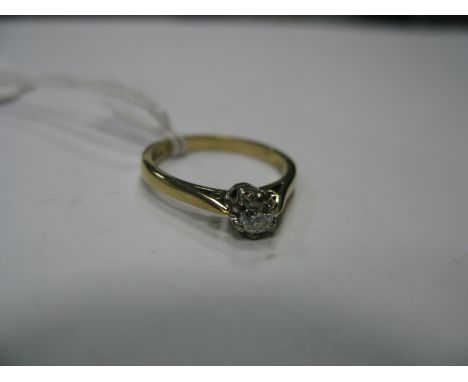 A 9ct Gold Single Stone Diamond Ring, the old cut stone six claw set, stamped ".25".