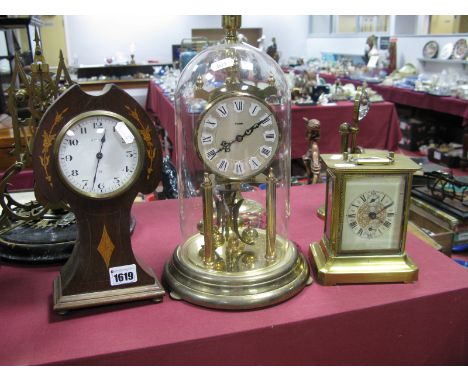 An Early XX Century Mahogany Inlaid Mantel Clock, late XIX Century musical carriage clock, together with a Kinder mantel cloc