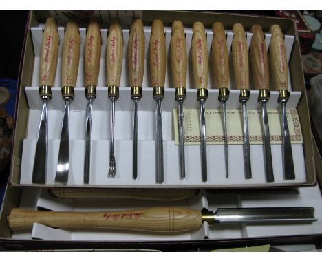 Robert Sorby, Sheffield - No 612A Set of Twelve Wood Carving Tools, No. 67HS Set of Six Wood Turning Tools, both unused, boxe