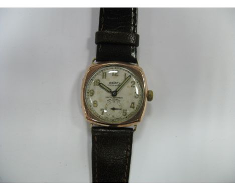 Rotary; A Vintage 9ct Gold Cased Wristwatch, the signed circular dial with Arabic numerals and seconds subsidiary dial, withi
