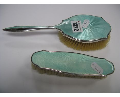 Two Hallmarked Silver and Enamel Dressing Table Brushes, Birmingham 1927.