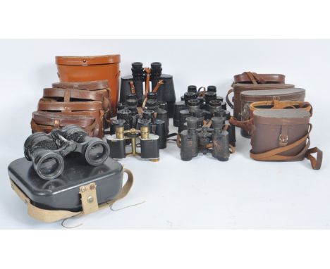 A mixed collection of 11 x vintage binoculars. Models are: Zenith 7 x 50, Wray Raylite 8 x 30, Ross London Steptron 8 x 30, R