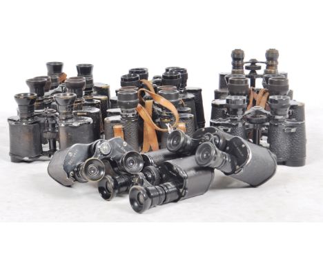 A mixed collection of 18 x vintage binoculars. Models are: The Tourist 8 x, D Fraser Watson Manchester 8 x, unbranded (broad 