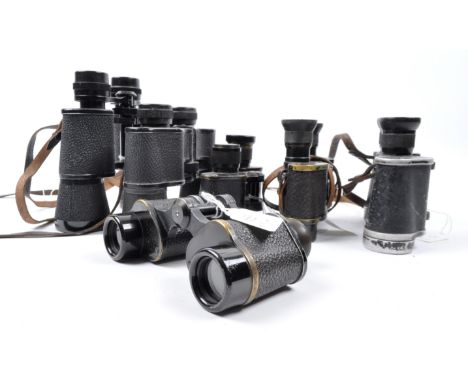 A collection of assorted vintage binoculars.&nbsp; Models included are: G.K 6 x 24 Field 9.5 (Japanese military), Carl Zeiss 