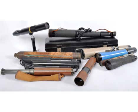 A collection of vintage spotting scopes and telescopes. The collection includes: Zeiss 40 x 60 - serial number: 1538939 (case