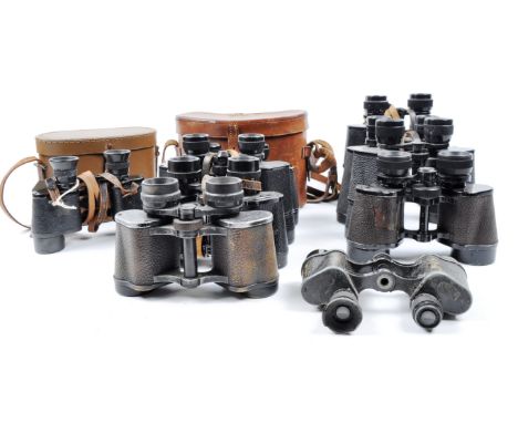 A collection of 10x assorted vintage binoculars.&nbsp; Models are: Bausch &amp; Lomb Zephyr 7 x 35, Wray Brystar 8 x 40, " un