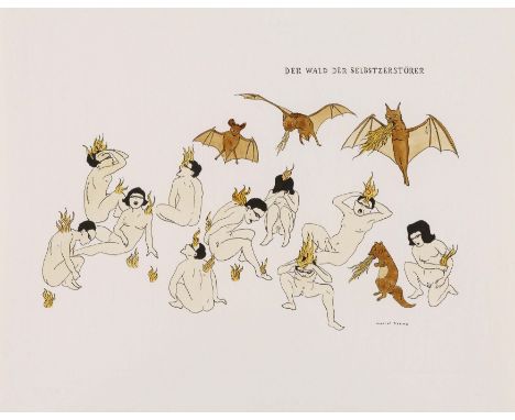 DZAMA, MARCEL1974 Winnipeg/KanadaTitel: "Der Wald der Selbstzerstörer". Datierung: 2004. Technik: Aquarell und Tusche auf Vel