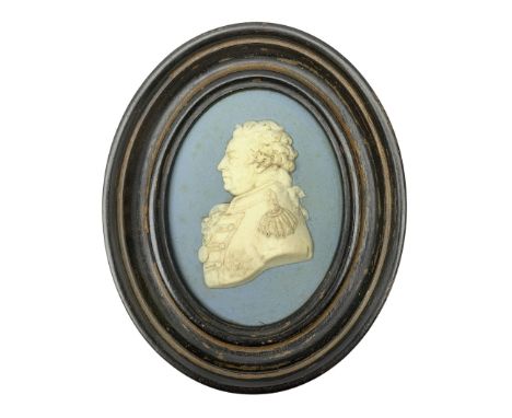 19th century Wedgwood blue Jasperware oval portrait medallion depicting Admiral Adam Duncan, first Viscount Duncan (1731-1804