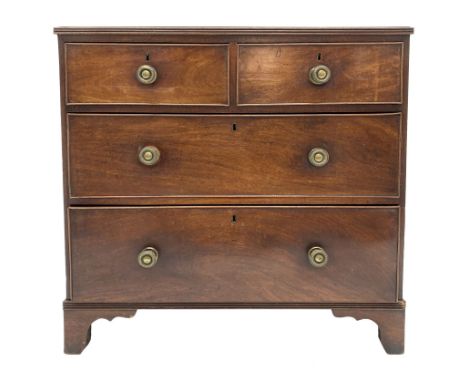 George III mahogany chest, rectangular top with reeded moulding above two short and two long drawers, on bracket feetDimensio
