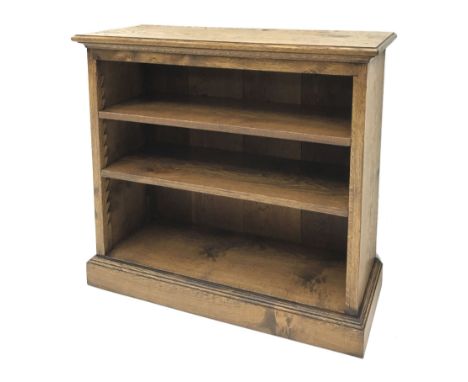 Distressed light oak open bookcase with two adjustable shelves,  W90cm, D31cm, H87cm