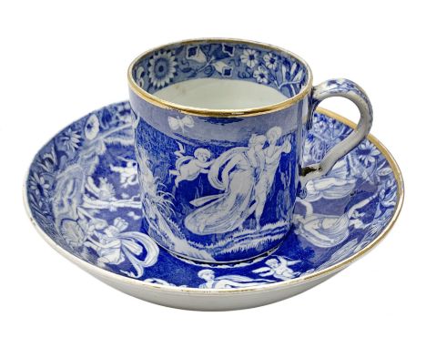 Early 19th Century Spode coffee can and saucer, decorated in the Love Chase pattern, coffee can H6.5cm, saucer D14cm