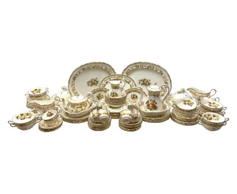 Extensive Spode dinner and tea service, decorated in the Golden Valley pattern, comprising eighteen dinner plates, ten salad 