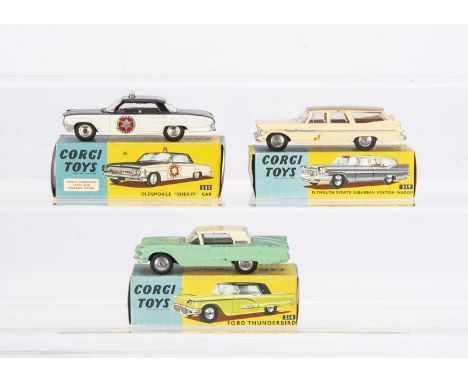 Corgi Toy American Cars, 214 Ford Thunderbird Hardtop, pale green body, cream hardtop, blank rear numberplate, flat spun hubs