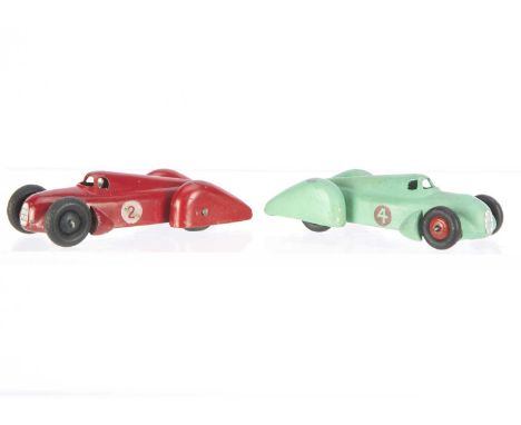 Dinky Toys Auto-Union Racing Cars, 23d early post-war issue, red body, RN2, silver driver, black smooth hubs, French Dinky 23