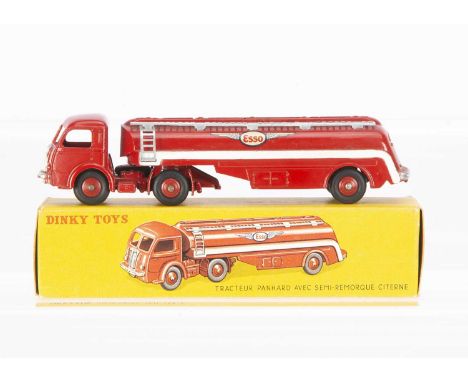 A French Dinky Toys 32-C Panhard Titan-Coder 'Esso' Tanker, red body and ridged hubs, 'Esso' decals, in original box, VG-E, b