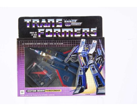 Vintage IGA (Mexico) Transformers G1 Decepticon Jet Thundercracker, in original box, opened bubble, complete with all weapons