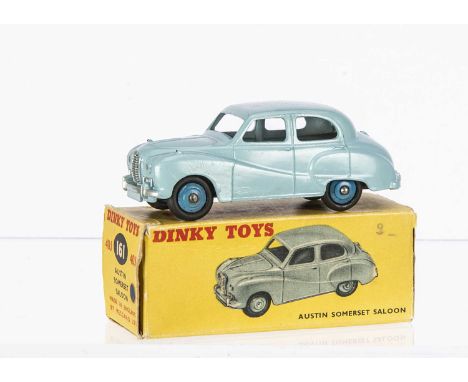 A Dinky Toys 40j/161 Austin Somerset Saloon, light blue body, mid-blue ridged hubs, in original box, VG-E, box F