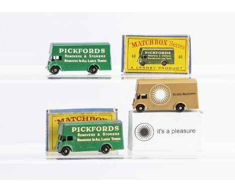 Two Boxed Matchbox Lesney 1-75 Series 46b Pickford's Removal Van Models, green bodied BPW version, VG in a F-G 'D type' box t