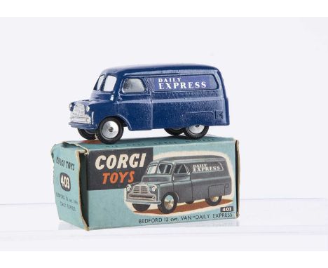 A Corgi Toys 403 Bedford 12 cwt 'Daily Express' Van, blue body, divided windscreen, 'Daily Express' decals, flat spun hubs, i