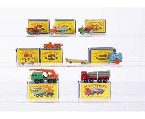 Matchbox Lesney 1-75 Series Construction Vehicles, 8a Caterpillar Tractor, 6a Quarry Truck, 2a Muir Hill Site Dumper, 28a Bed