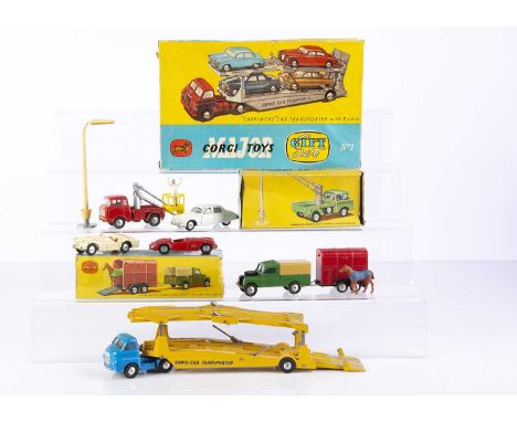 Corgi Toys Gift Sets, 2 Land Rover with Rice's Pony Trailer & Pony, 14 Hydraulic Tower Wagon with Lamp Standard and Attendant