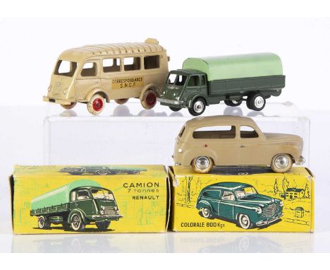 CIJ Commercial Vehicles, Ref No.3/25 Renault R 4145 Truck, dark green body, light green tilt, spun hubs, Ref No.3/43 Renault 