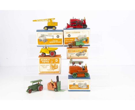 Dinky Toys Construction Vehicles, 571 Coles Mobile Crane, 561 Blaw Knox Bulldozer, 563 Heavy Tractor, 14c Coventry Climax For